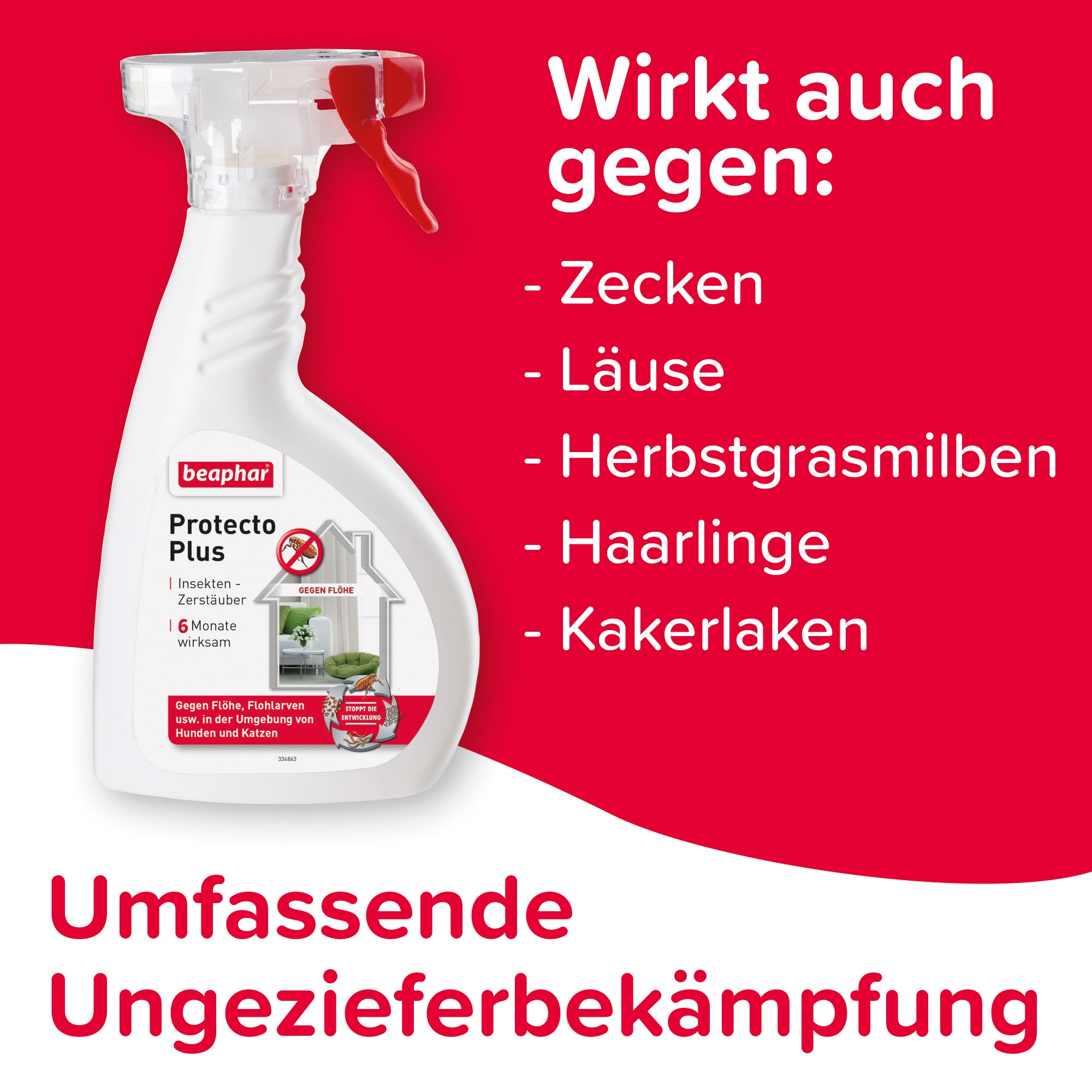 Beaphar Protecto Plus Umgebungsspray gegen Zecken Flöhe Parasitenspray Raumspray 400ml