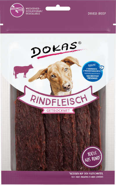 Dokas Rindfleisch getrocknet 70 g – Hundesnack in Scheiben