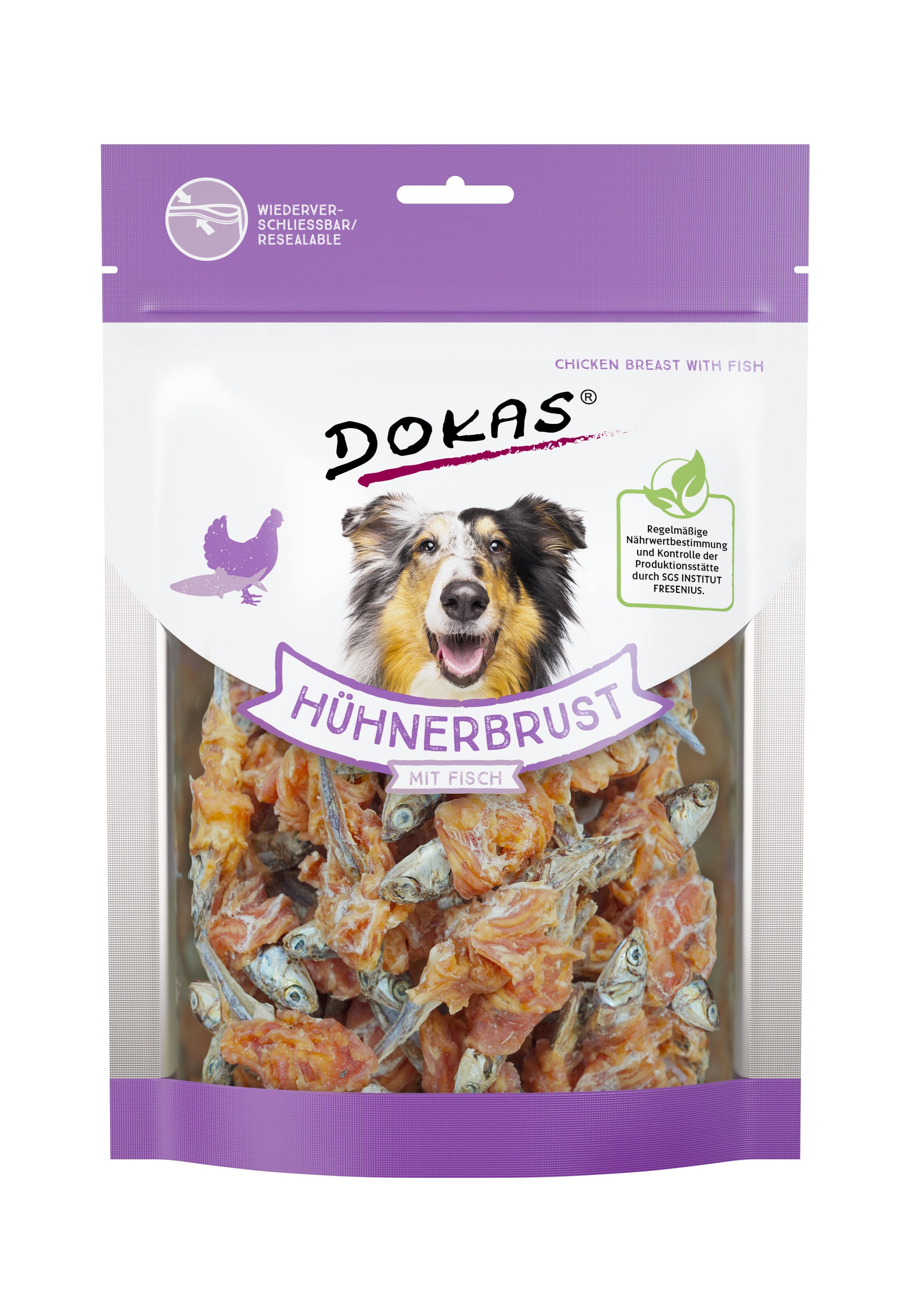 Dokas Hühnerbrust mit Fisch Proteinreicher Hundesnack Omega-3 220gr