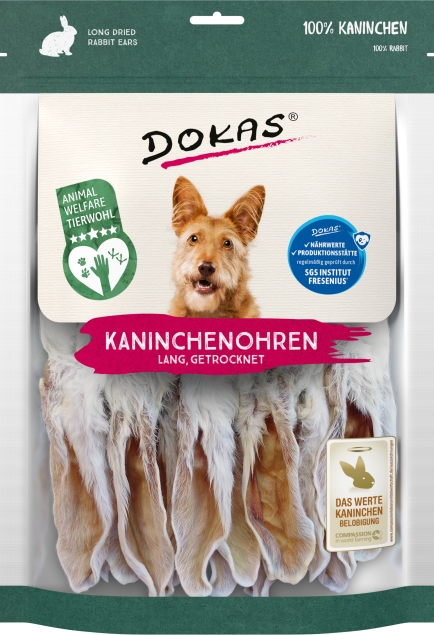 Dokas Kaninchenohren mit Fell lang – Natürlicher Kausnack für Hunde