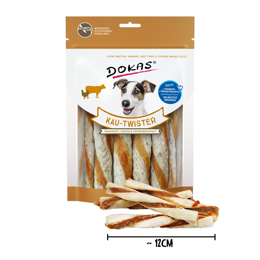 Dokas Kau-Twister Rinderhaut, Pansen & Hühnerbrustfilet 200 g