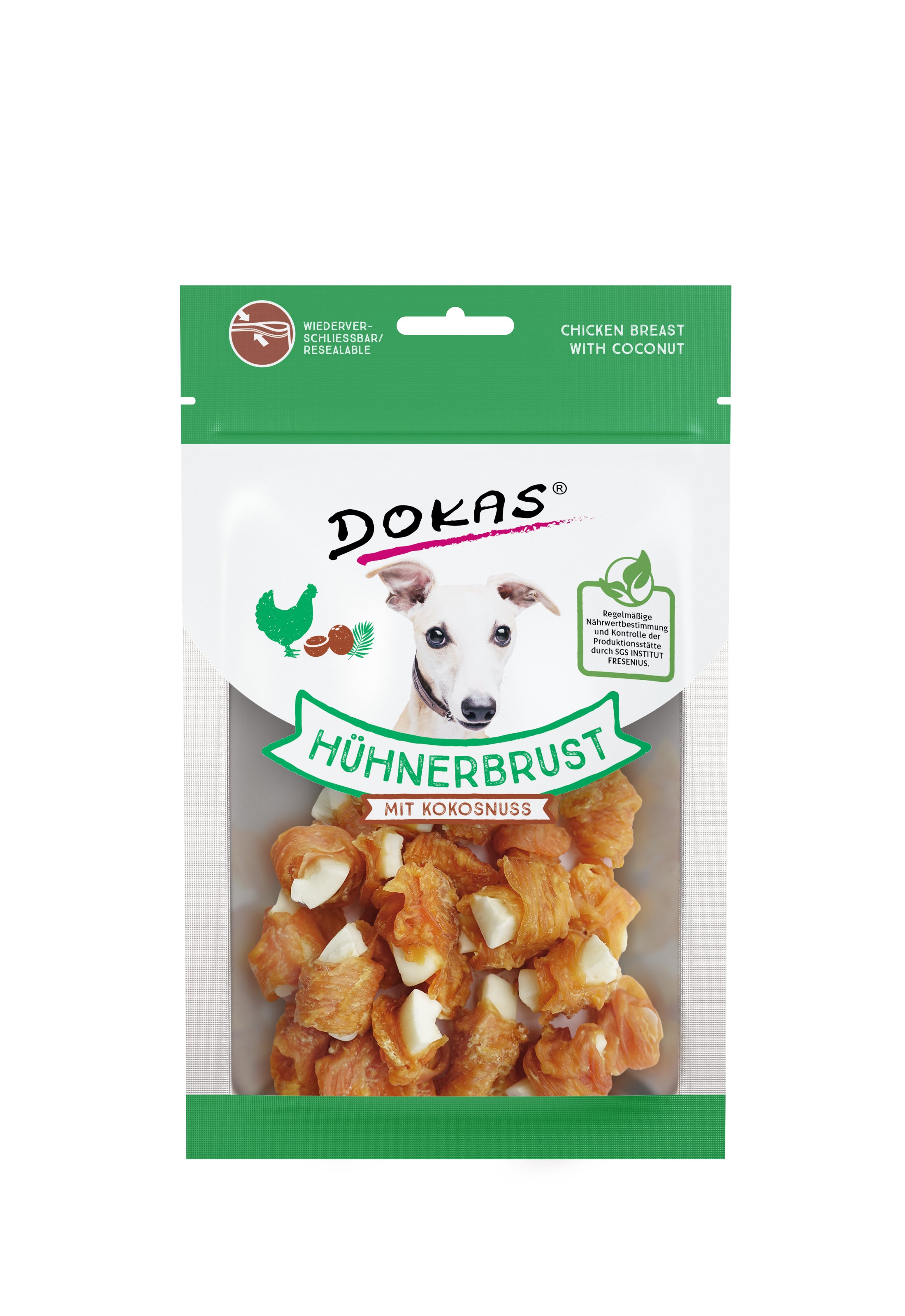 Dokas Hühnerbrust mit Kokosnuss – Exotischer Snack für Hunde 60gr