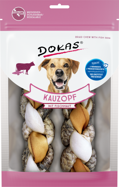 Dokas Kauzopf mit Fischhaut – Geflochtener Kausnack mit Tilapia