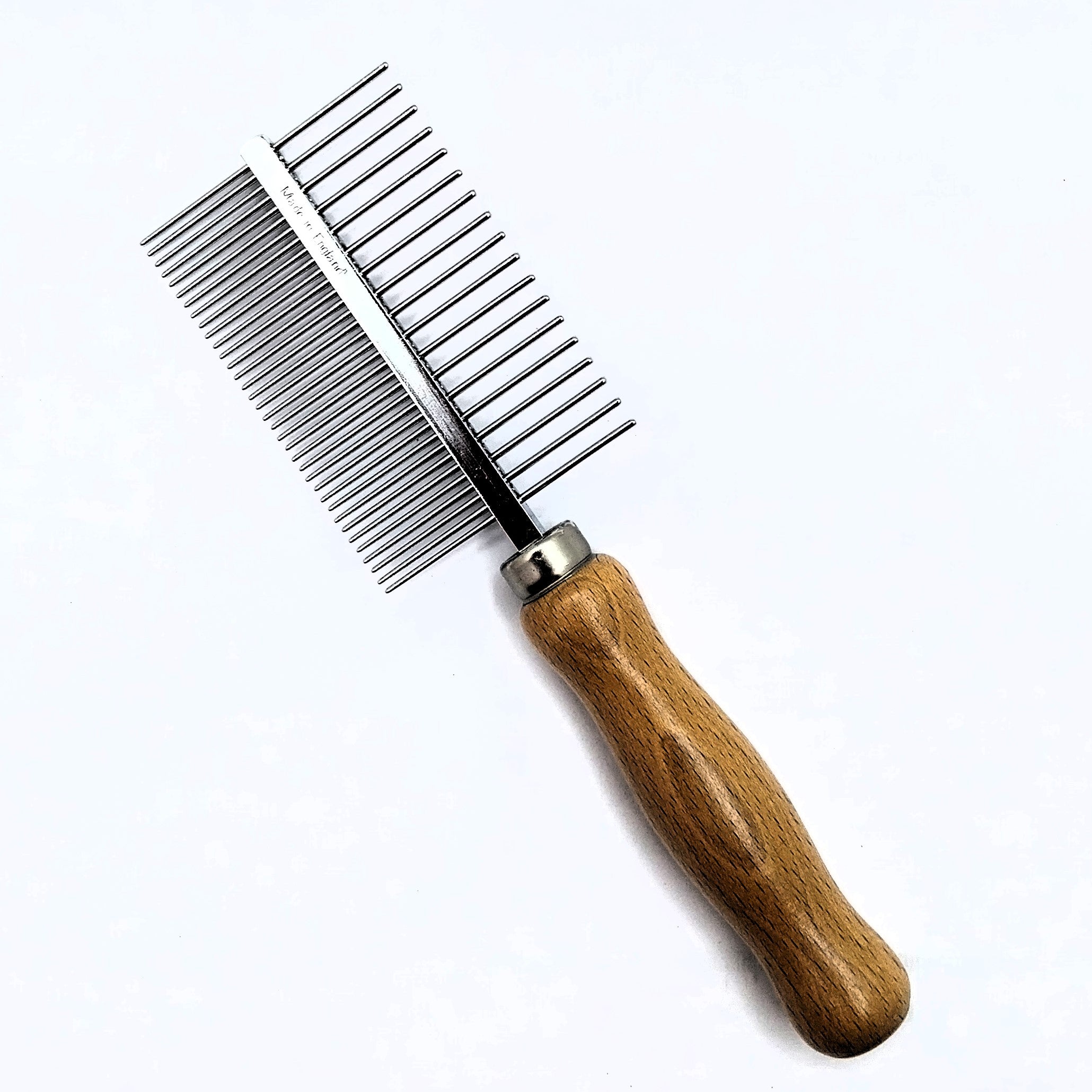 Kamm mit Holzgriff - Doppelkamm mittel/grob, für Langhaar, Halblanghaar mit Unterwolle, Made in England