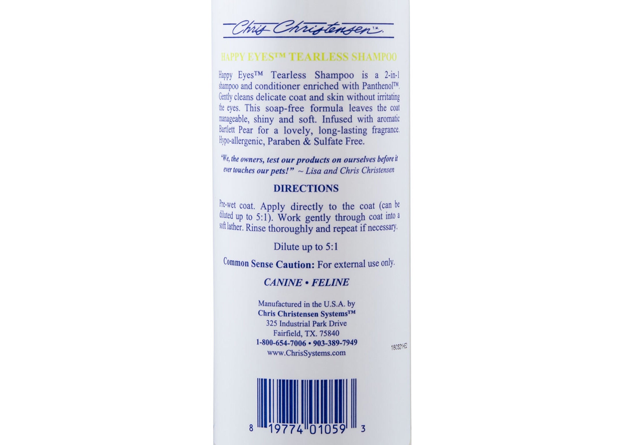 Chris Christensen Happy Eyes – Tränenfreies 2-in-1 Shampoo für Hund & Katze