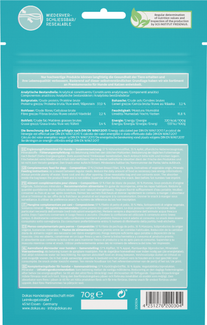 Dokas Hühnerbrust mit Apfel – Fettarmer Hundesnack mit Vitaminen 70g