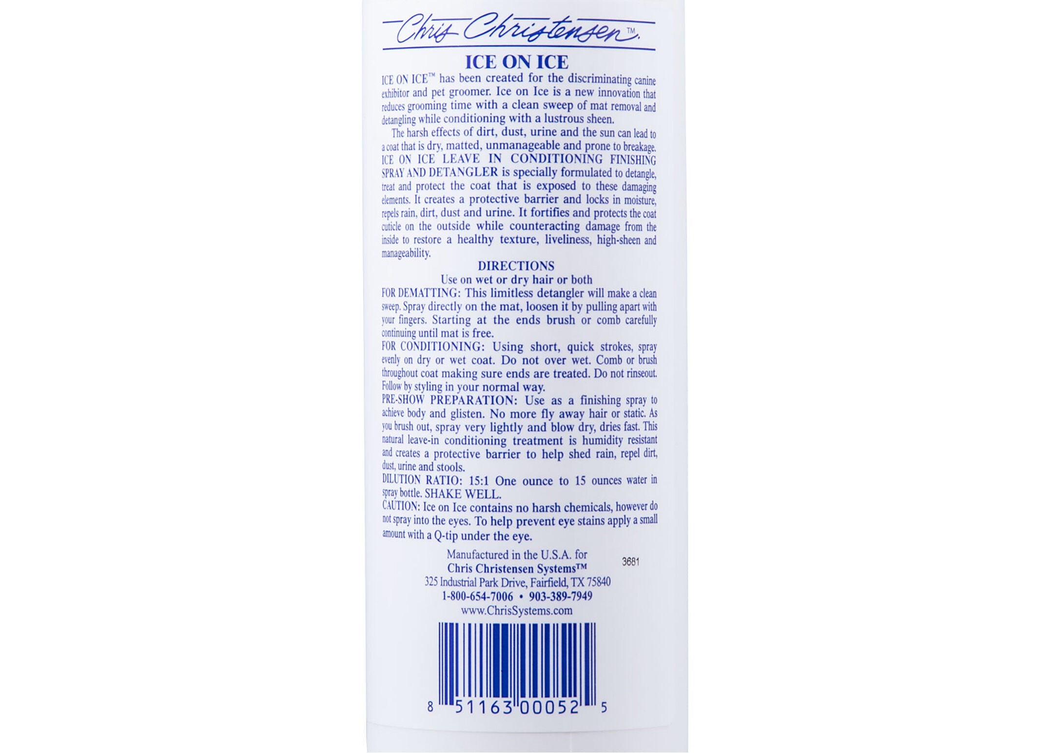 Chris Christensen Ice on Ice Leave-In Spray – Detangler & UV-Schutz, 473 ml