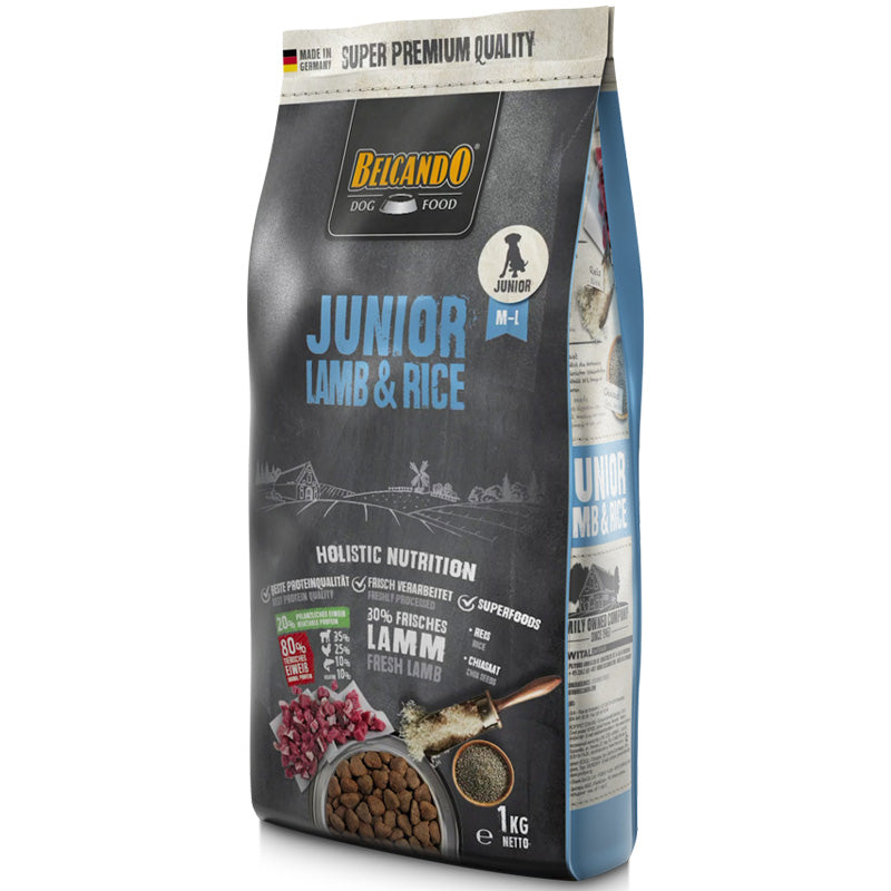 BELCANDO Trockenfutter Junior Lamb & Rice, Lamm, Geflügel. Fisch, Junghunde mittlere und große Rassen