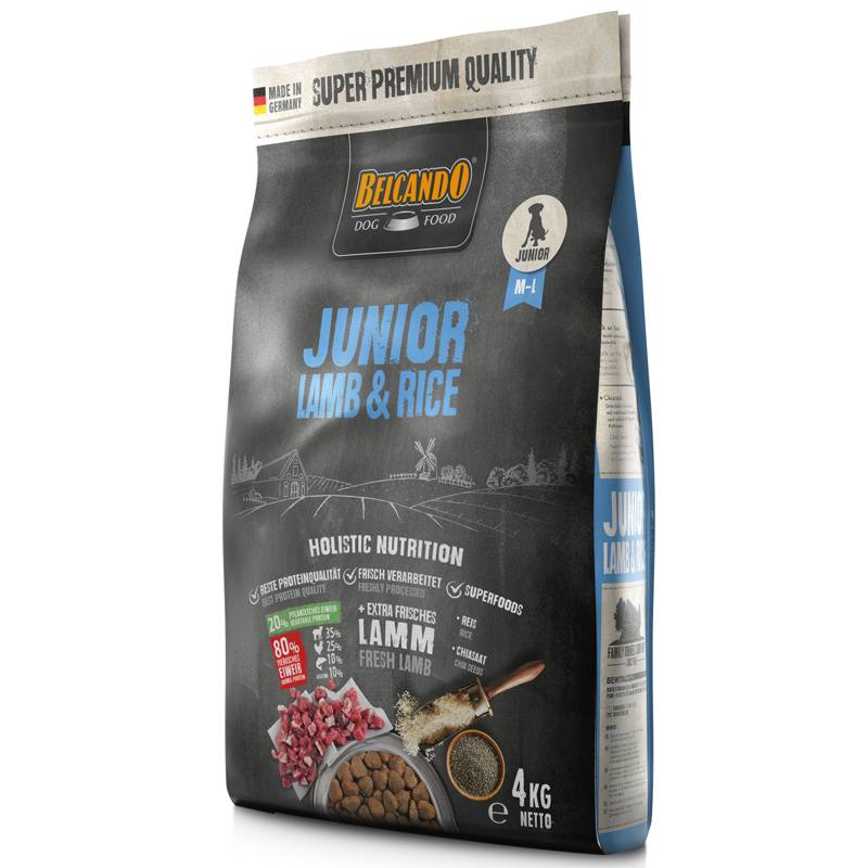 BELCANDO Trockenfutter Junior Lamb & Rice, Lamm, Geflügel. Fisch, Junghunde mittlere und große Rassen
