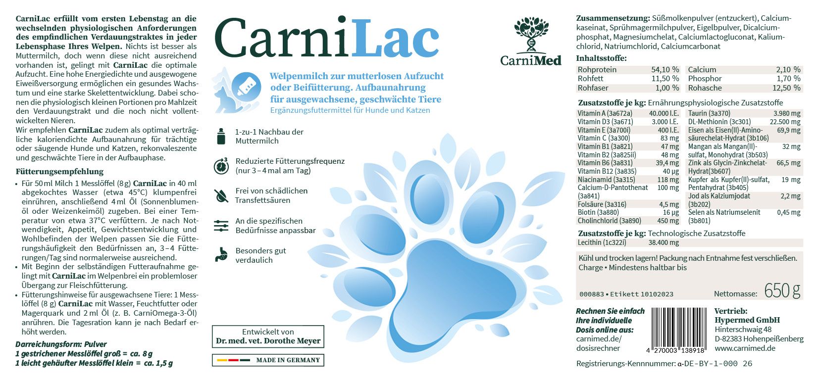 CarniLac Aufzuchtmilch Handaufzucht Carnimed Hund Katze Nagetiere