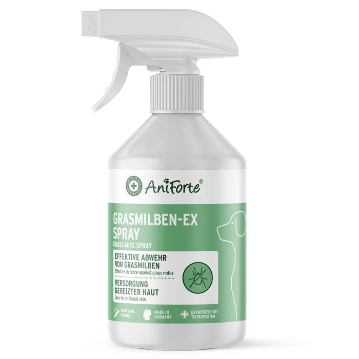 AniForte Grasmilben-EX Spray - Repellent zur Grasmilbenabwehr mit Pflege gereizter Hautstellen, für Hunde