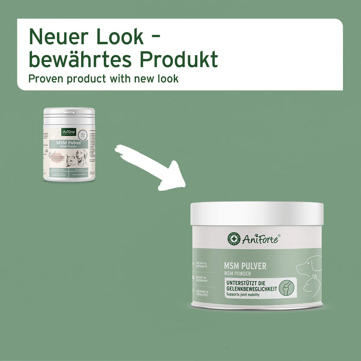 AniForte MSM Pulver zur Unterstützung der Gelenkkraft für Hunde & Katzen, 300g