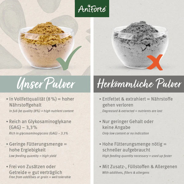AniForte® Grünlippmuschelpulver, Gesunde Gelenk- und Knorpelfunktion für Hund & Katze