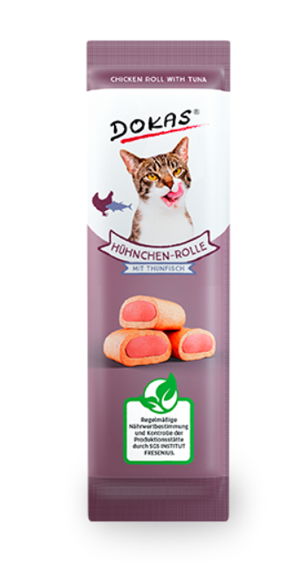 Dokas Hühnchenrolle mit Thunfisch oder Rind – Feine Katzenleckerlis