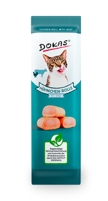 Dokas Hühnchenrolle mit Thunfisch oder Rind – Feine Katzenleckerlis