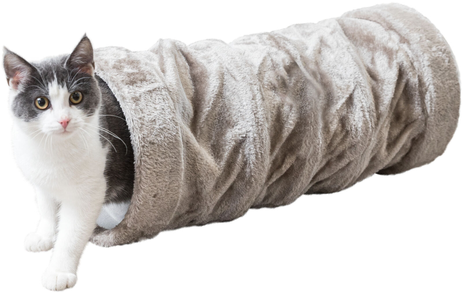 Trixie Spieltunnel aus Plüsch Kuscheliger Katzentunnel mit Raschelfolie für Spielspaß