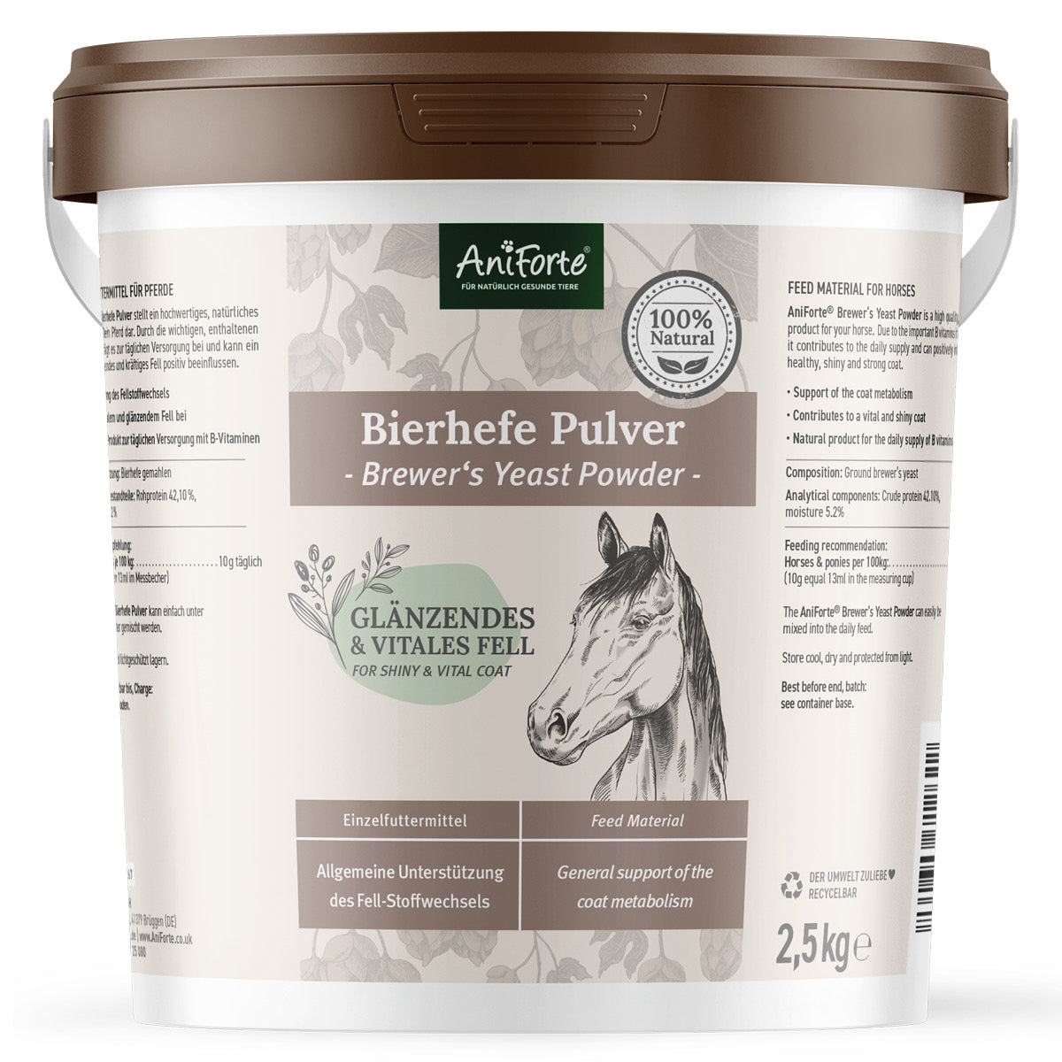Aniforte Bierhefe Pulver Vitamin-B & glänzendes Fell für Pferde
