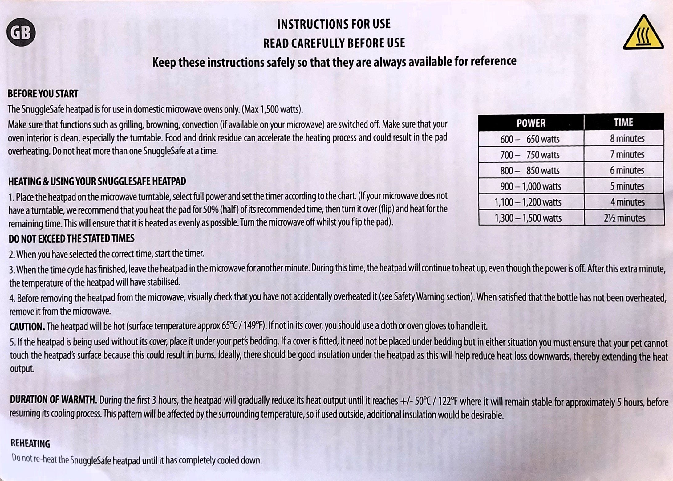 SnuggleSafe Heizkissen – Kabellose Mikrowellen-Wärmeplatte für Haustiere