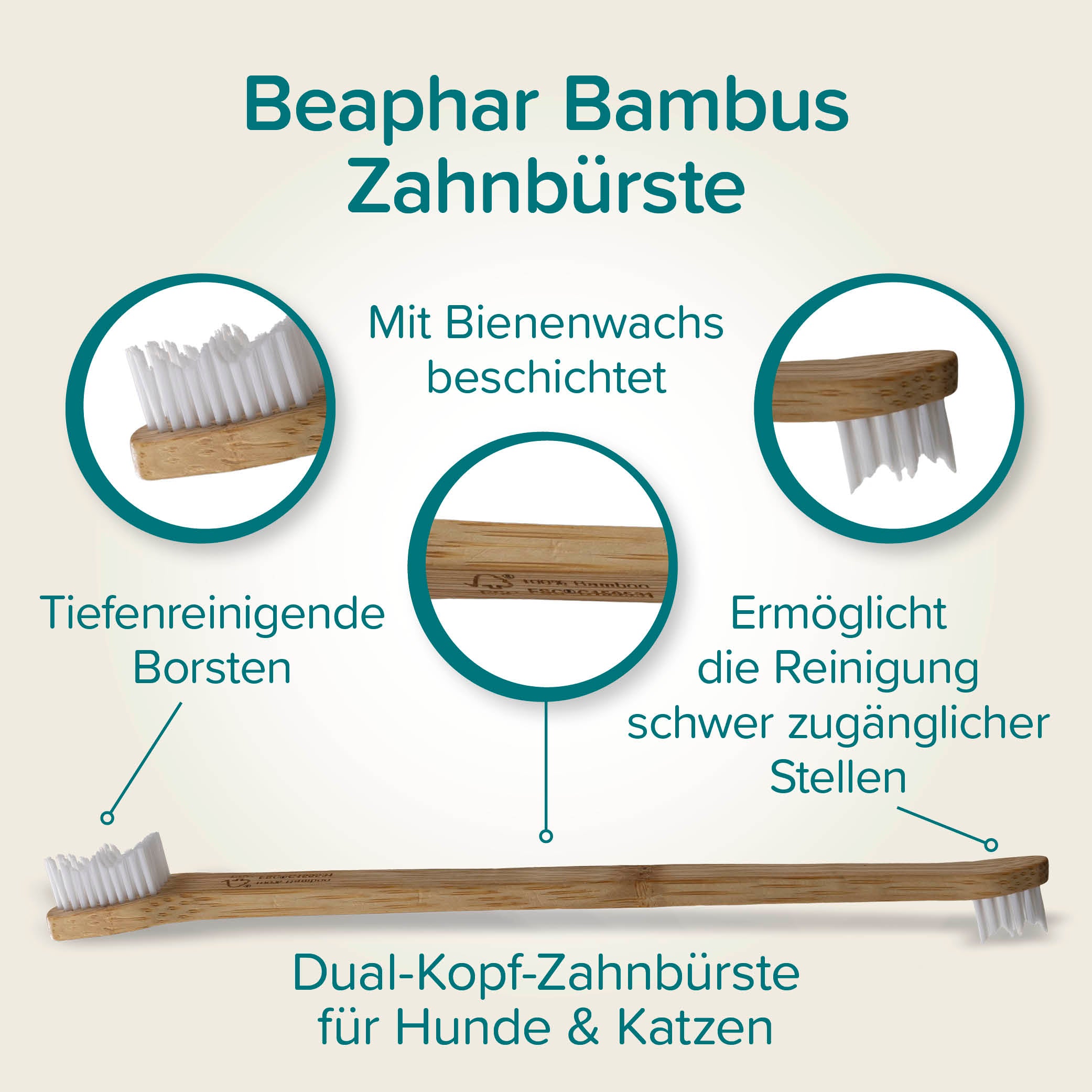 Beaphar Bambus-Zahnbürste für Hunde & Katzen – gegen Plaque und Zahnstein
