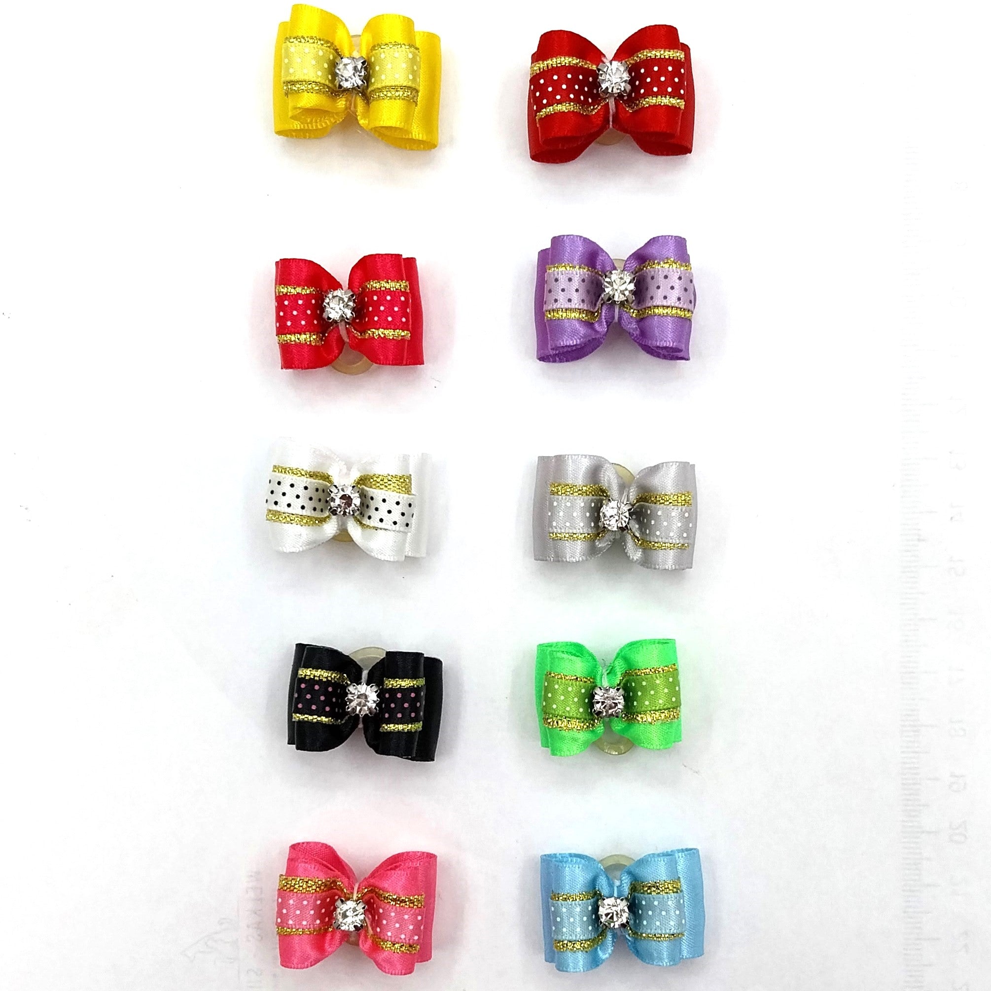 Show Tech Hundeschleifen Pet Bows gestärkt, verschiedene Farben mit Strassstein und Gummiband, ca. 3cm