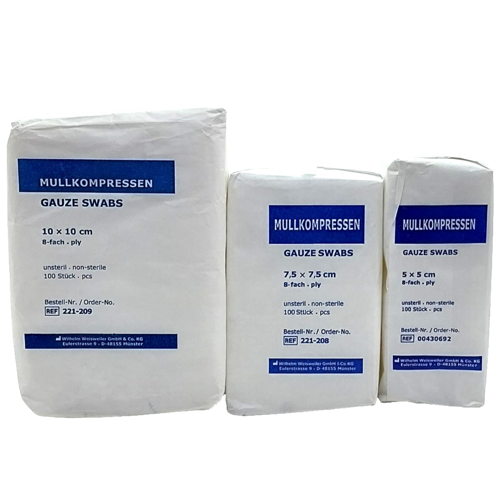 Mullkompressen zur Wundversorgung, Augenpflege, Augenreinigung, Ohrenreinigung unsteril, 100 Stück