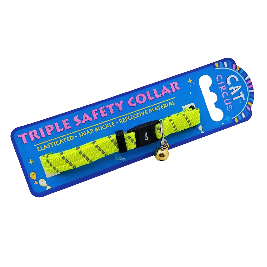 Cat Circus Katzenhalsband, Sicherheitshalsband, Cat Collar reflektierend neongelb, vollelastisch