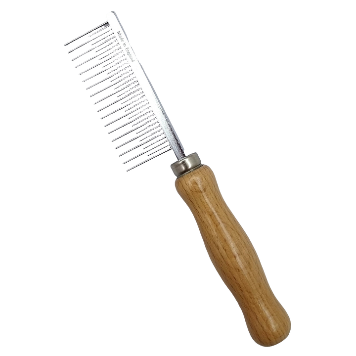 Kamm mit Holzgriff - Unterfellkamm - 1 kurz 1 lang gezahnt, für alle Tiere mit Unterfell, Made in England