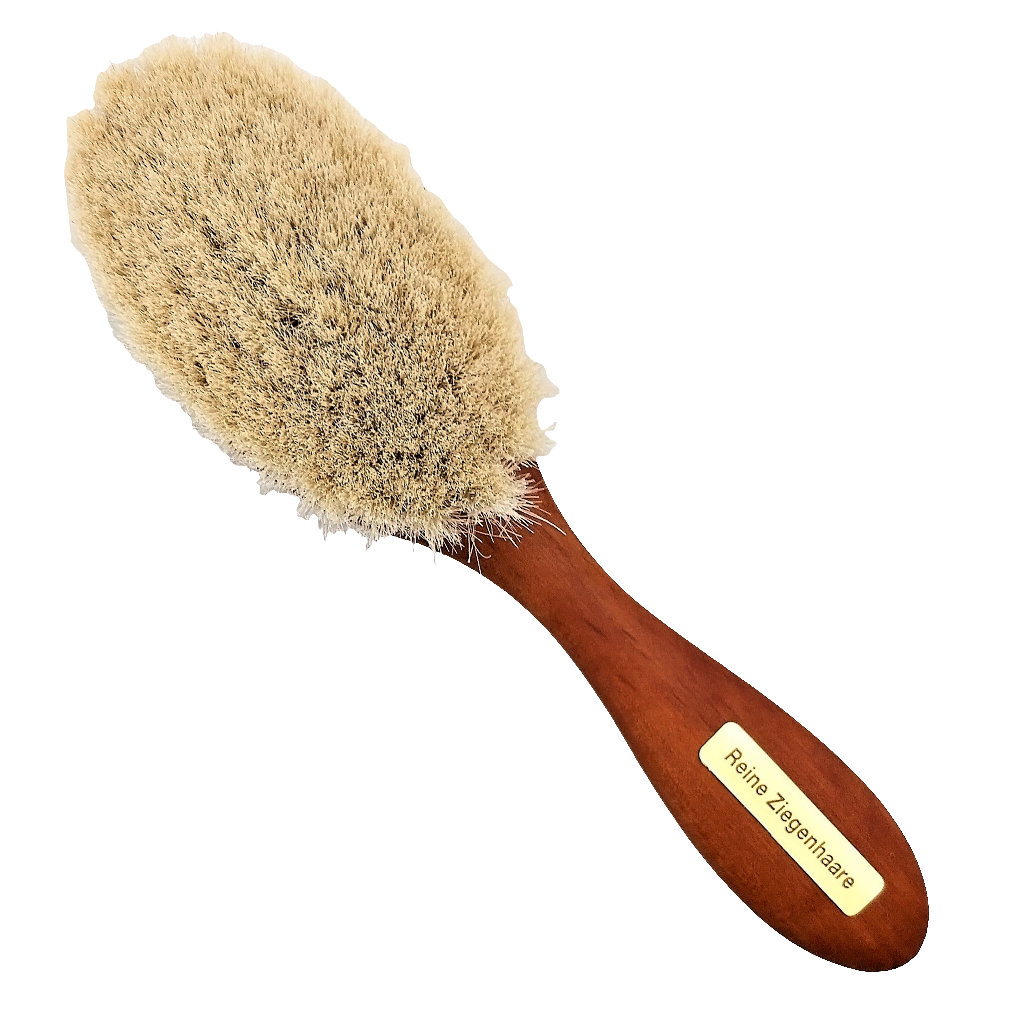 Keller Bürsten - Babyhaarbürste, Puder-, Gesichtsbürste aus Birnbaumholz und weichem Ziegenhaar