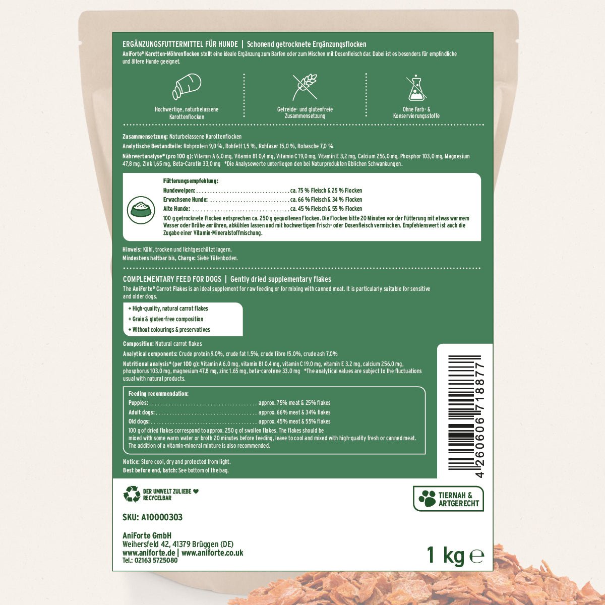 Aniforte BARF-Line Karotten-Möhrenflocken Vitaminreicher Gemüsemix