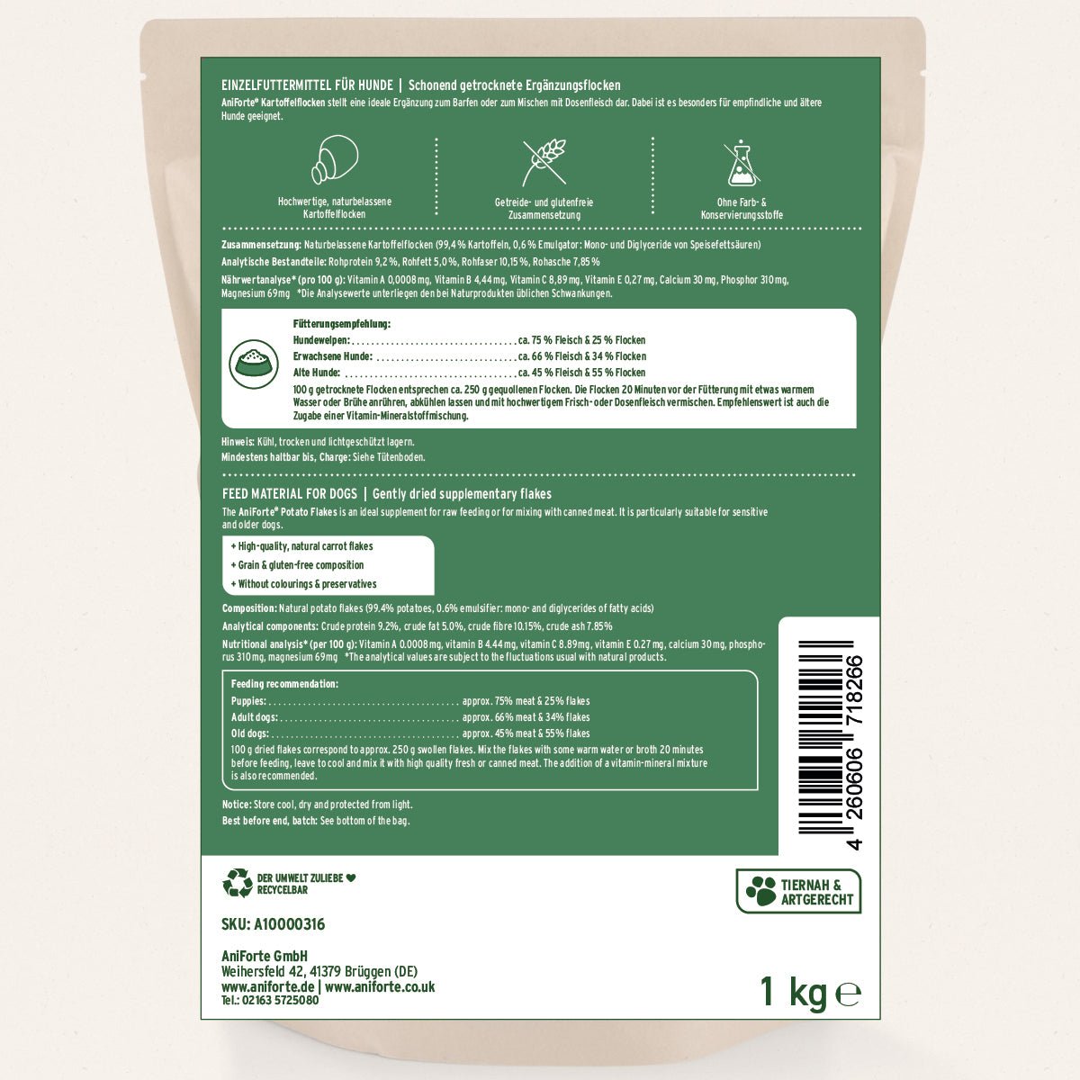 Aniforte BARF-Line Kartoffelflocken Glutenfreie Ergänzung & Nährstofflieferant