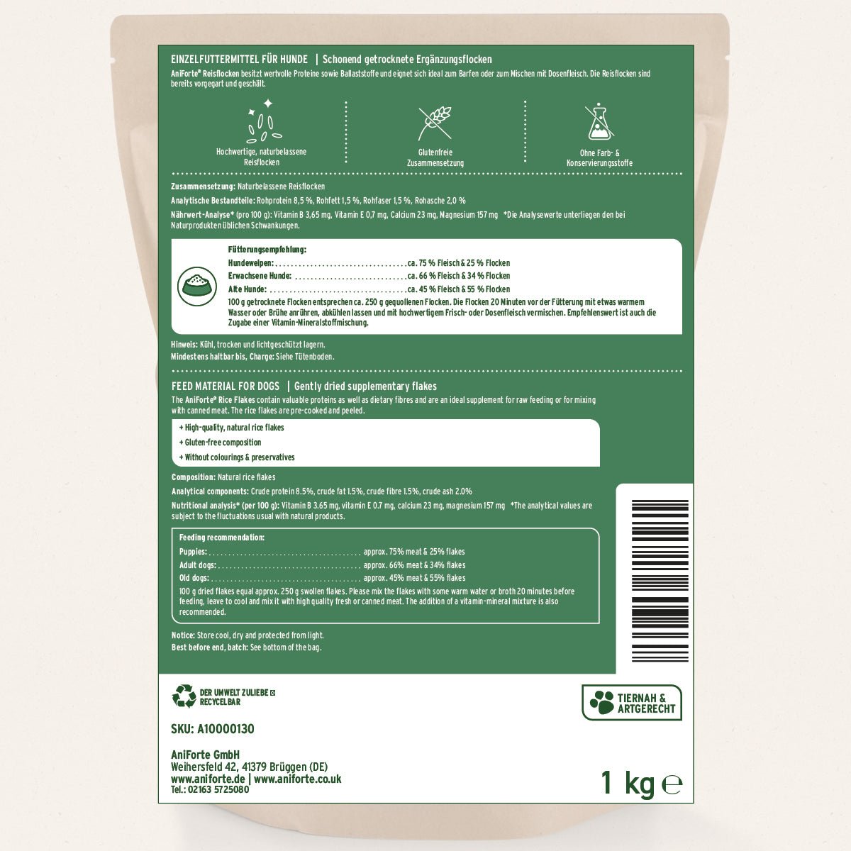 Aniforte BARF-Line Reisflocken Glutenfreie Ergänzung & Nährstoffboost