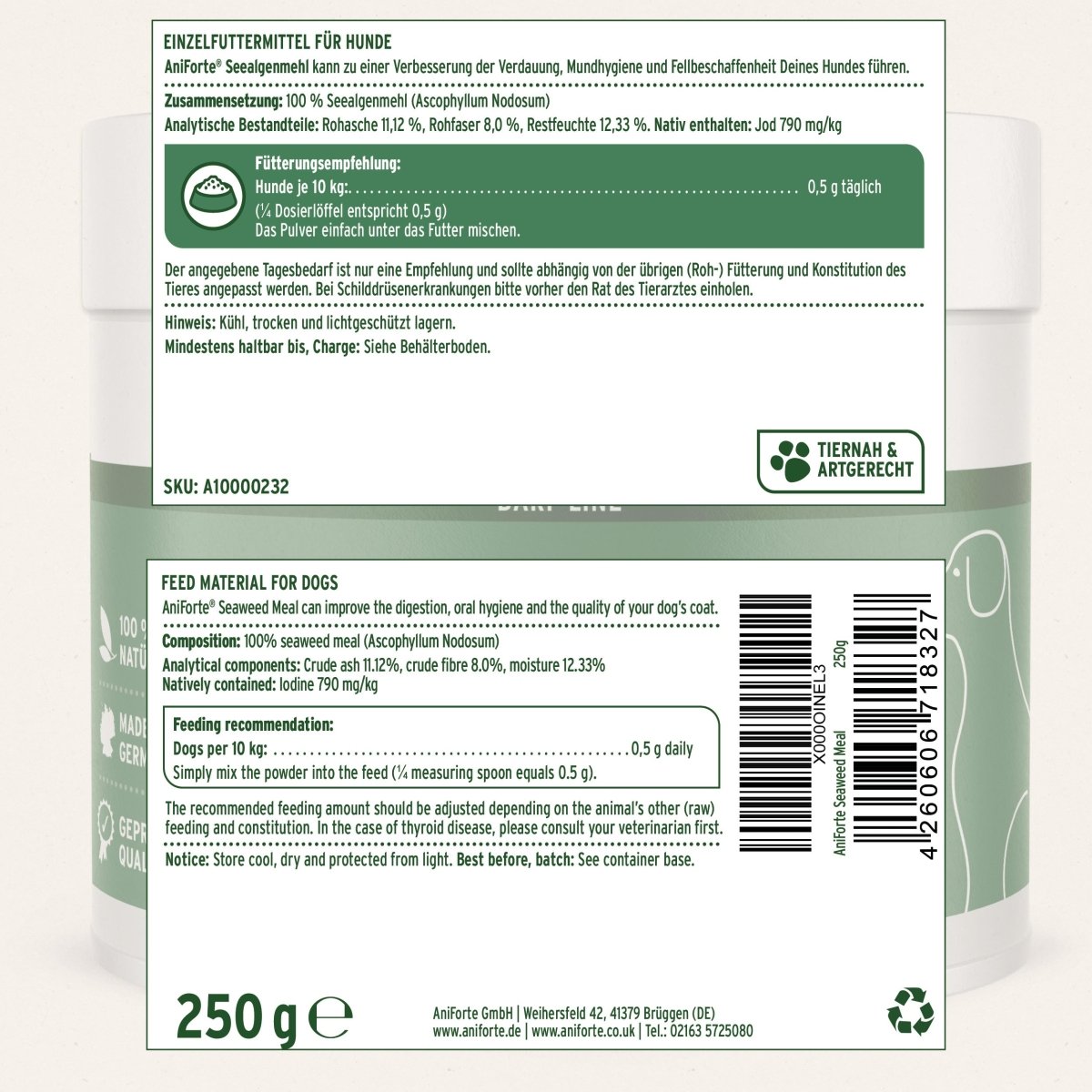 Aniforte BARF-Line Seealgenmehl Mundgesundheit, Fell & Verdauung für Hunde