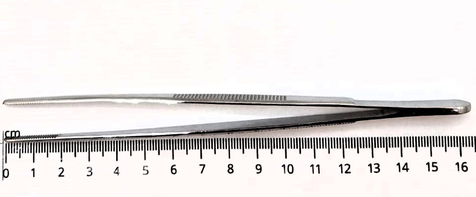 Show Tech Chirurgische Pinzette - Haarzupfpinzette gerade, stumpf, gezahnt, Ohren-Haarzupfpinzette, 16cm