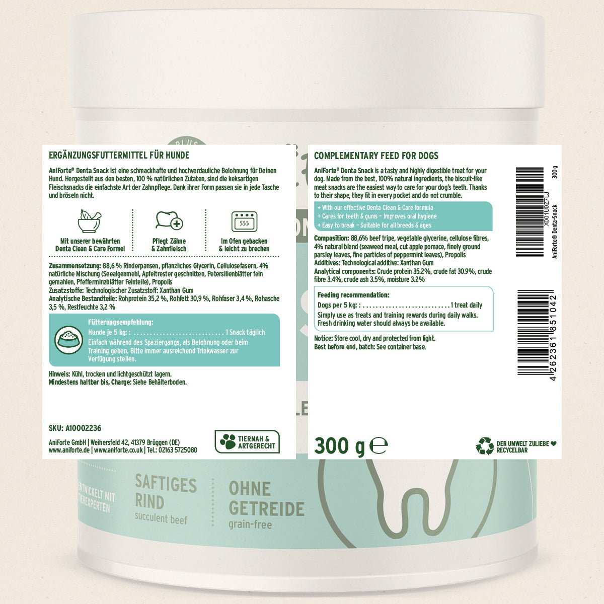 AniForte Denta-Snack 300g Dose Etikett