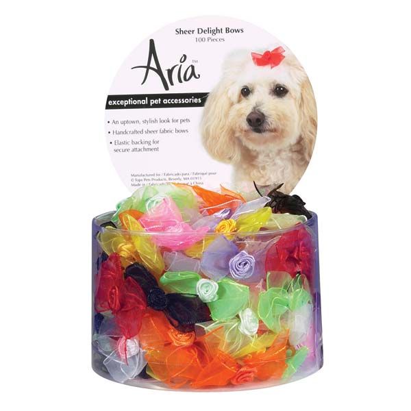 Aria® Sheer Delight Hundeschleifen, zartes Organzaband mit Satinrosette und Latexring zum befestigen