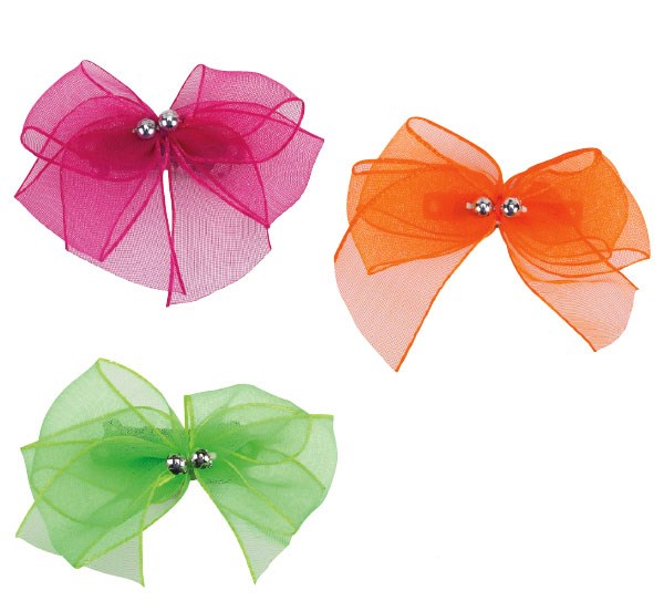 Aria Chiffon Party Bows, Aria Chiffon-Partyschleifen für Hunde mit silbernen Perlen und Federclip