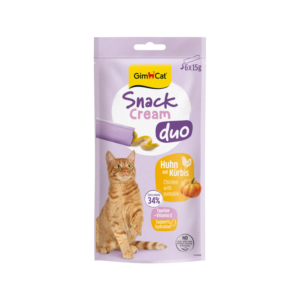 GimCat Snack Cream Hähnchen mit Kürbis – 6 x 15 g