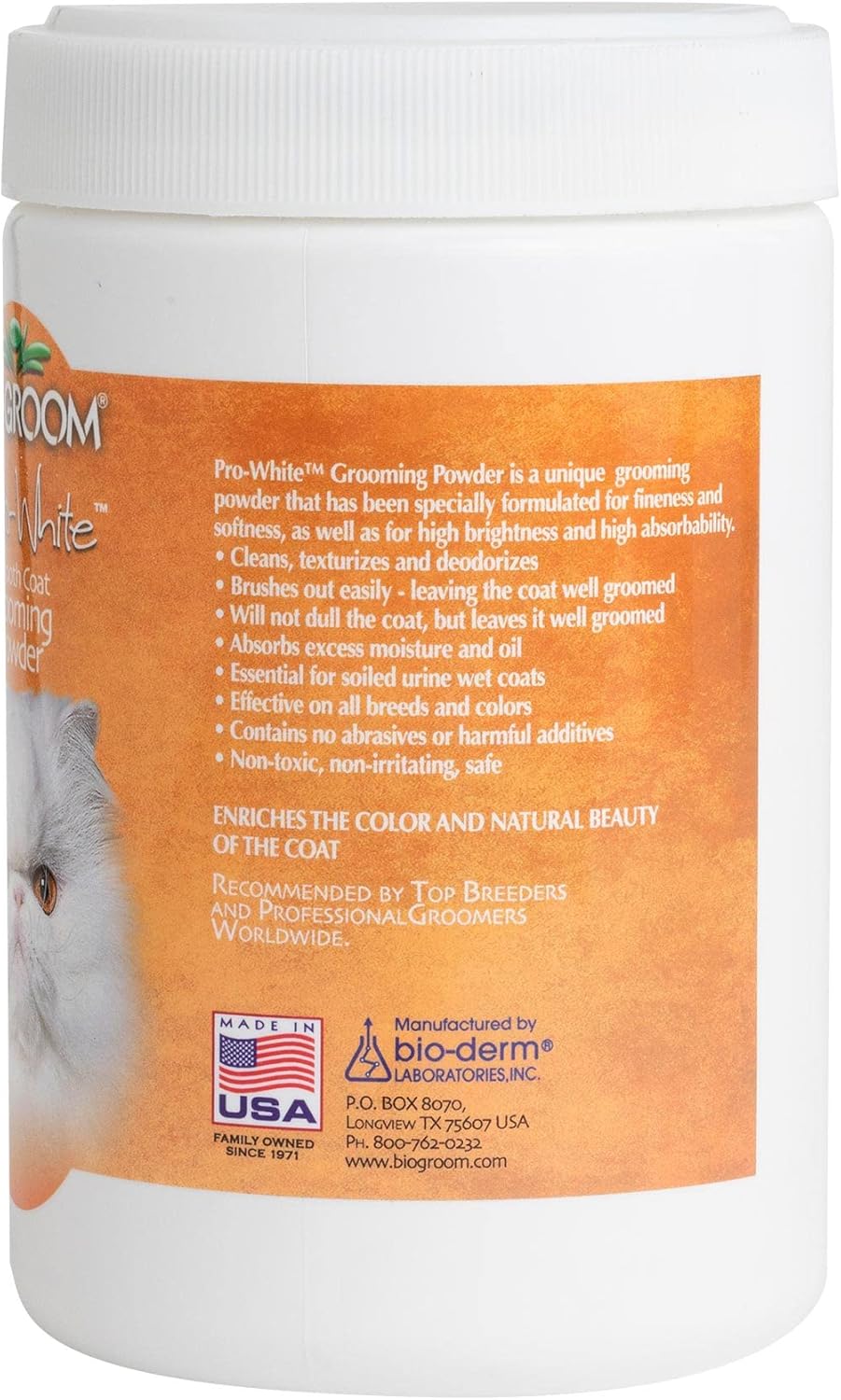 Bio Groom Pro White Grooming Powder Smooth Coat Trockenshampoo, Trimmpuder für weiches Fell, 170 gr