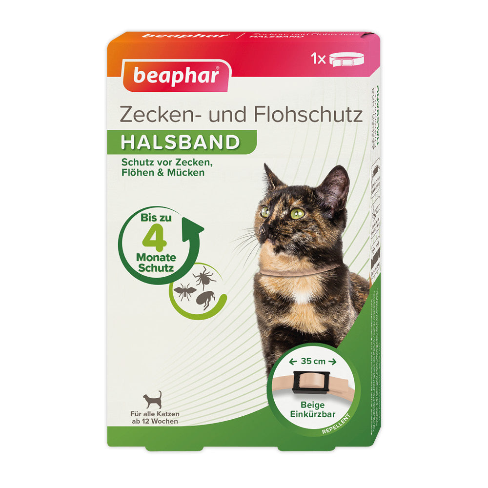 Beaphar Zecken- und Flohschutz Halsband für Katzen, für Tiere ab 12 Wochen geeignet 35cm, beige