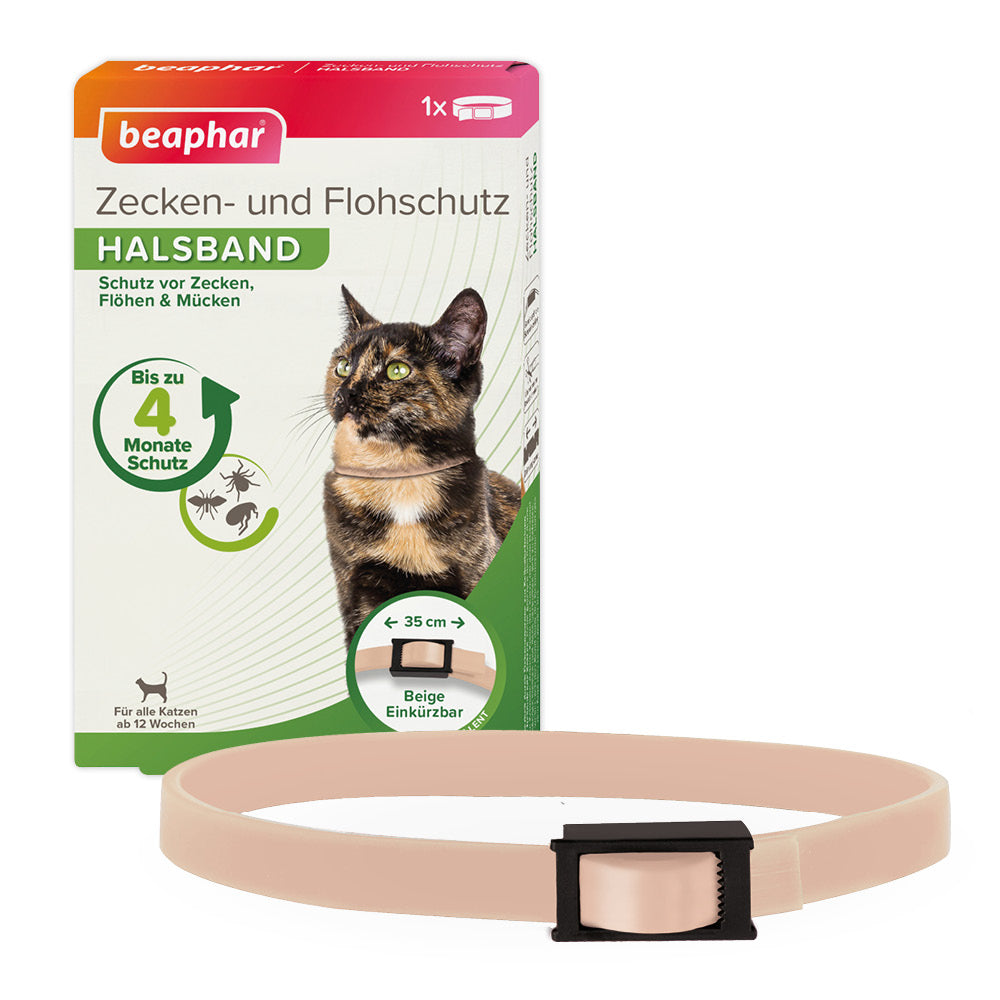 Beaphar Zecken- und Flohschutz Halsband für Katzen, für Tiere ab 12 Wochen geeignet 35cm, beige