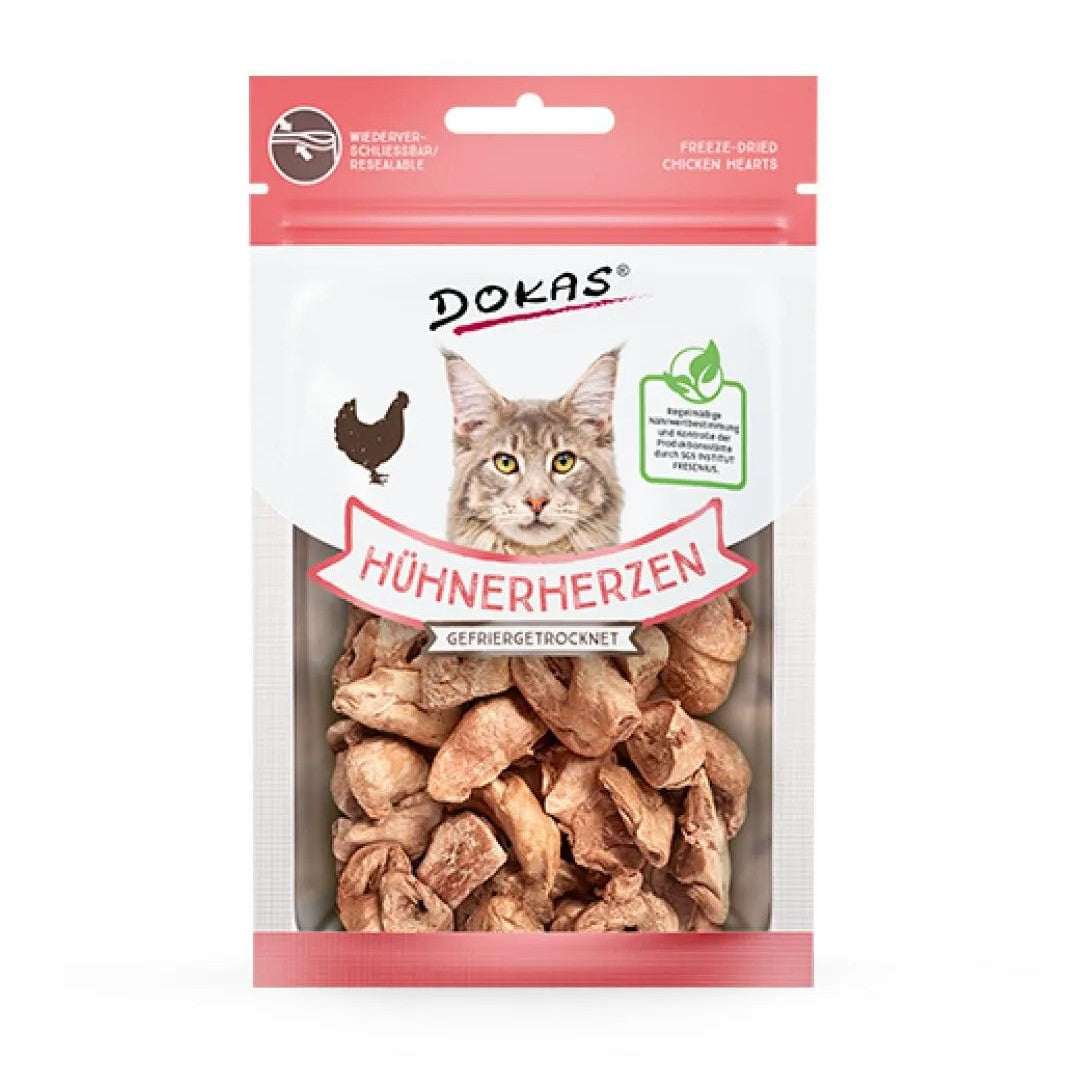 Dokas Gefriergetrocknete Hühnerherzen für Katzen – 100 % natürlicher Snack