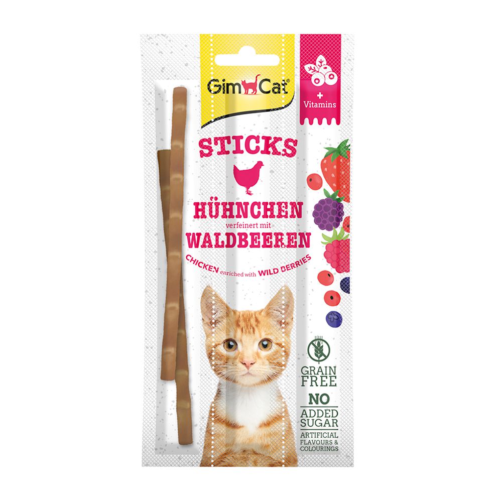 GimCat Superfood Duo-Sticks - Rind & Apfel/Hühnchen & Waldbeere - je 3 Sticks 15g, für alle Katzen
