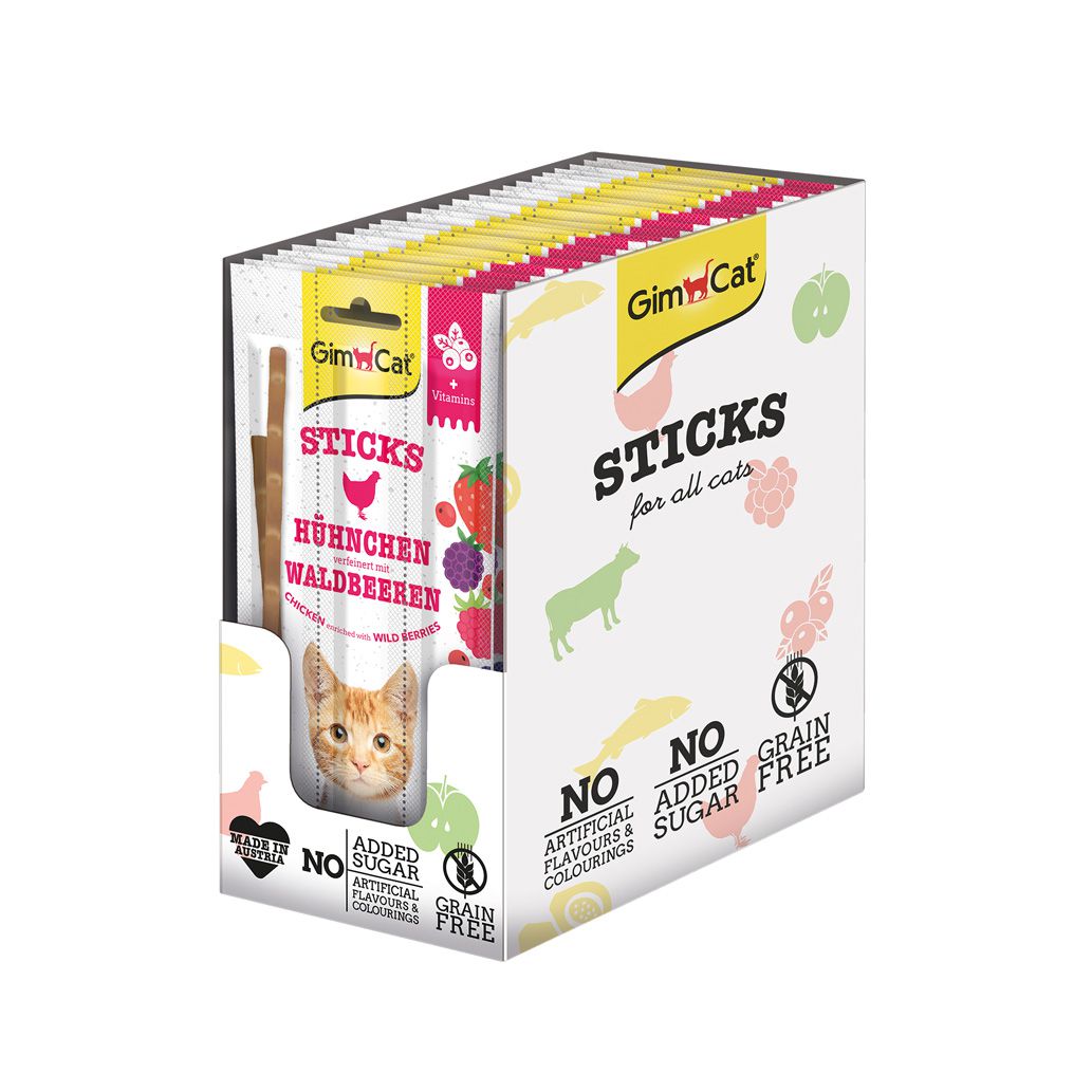 GimCat Superfood Duo-Sticks - Rind & Apfel/Hühnchen & Waldbeere - je 3 Sticks 15g, für alle Katzen