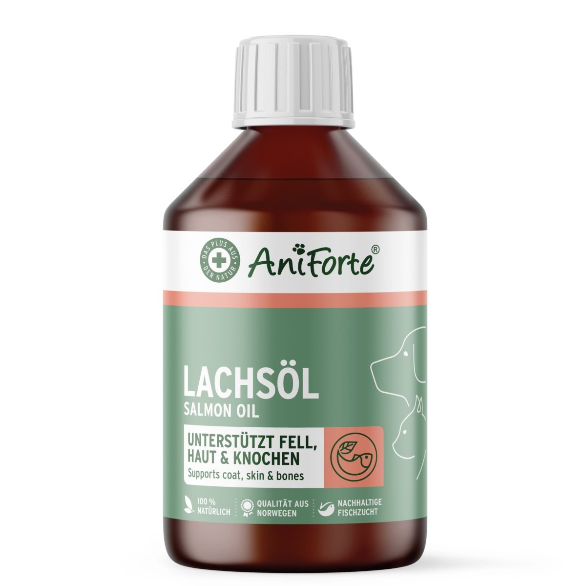 AniForte® Lachsöl unterstützt die Haut & glänzendes Fell für Hund, Katze und Pferd