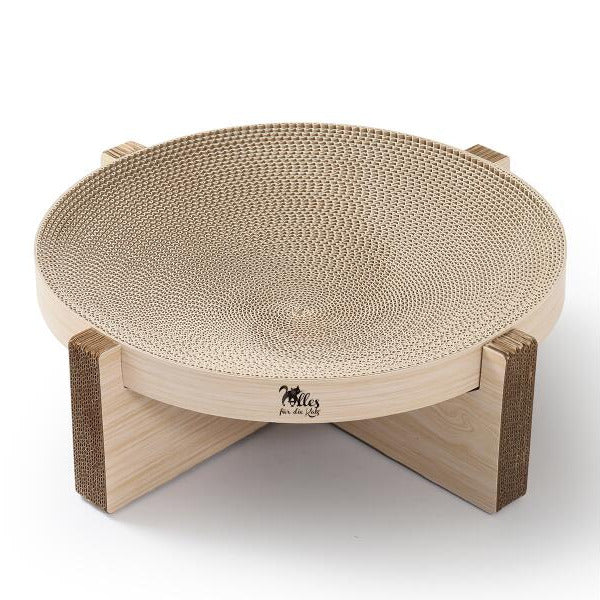 Rundes Katzen-Liegebett aus Wellpappe mit Füßen – Kratzkarton & Bett, 44 × 44 cm