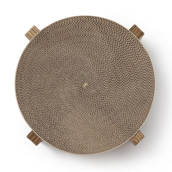Rundes Katzen-Liegebett aus Wellpappe mit Füßen – Kratzkarton & Bett, 44 × 44 cm