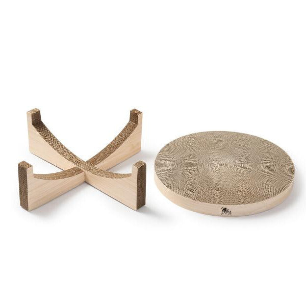 Rundes Katzen-Liegebett aus Wellpappe mit Füßen – Kratzkarton & Bett, 44 × 44 cm