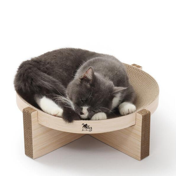 Kratzkarton rundes Katzen-Liegebett aus Wellpappe mit Füßen