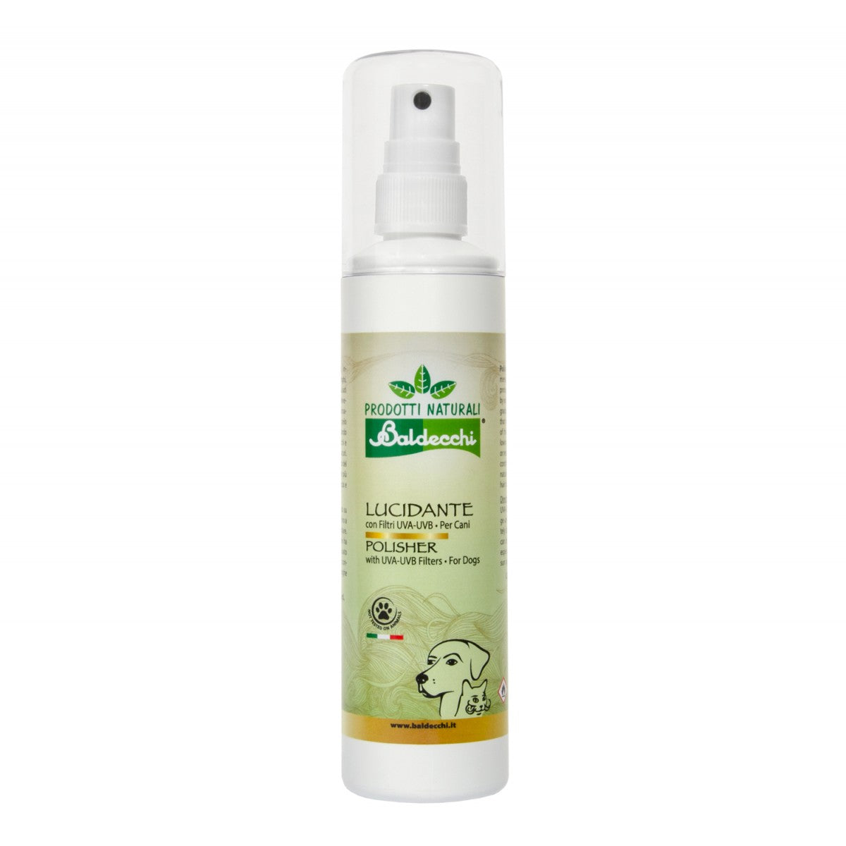 Baldecchi Lucidante, Spray Polisher, Glanzspray mit UVA-UVB Filter für Hunde, 125 ml