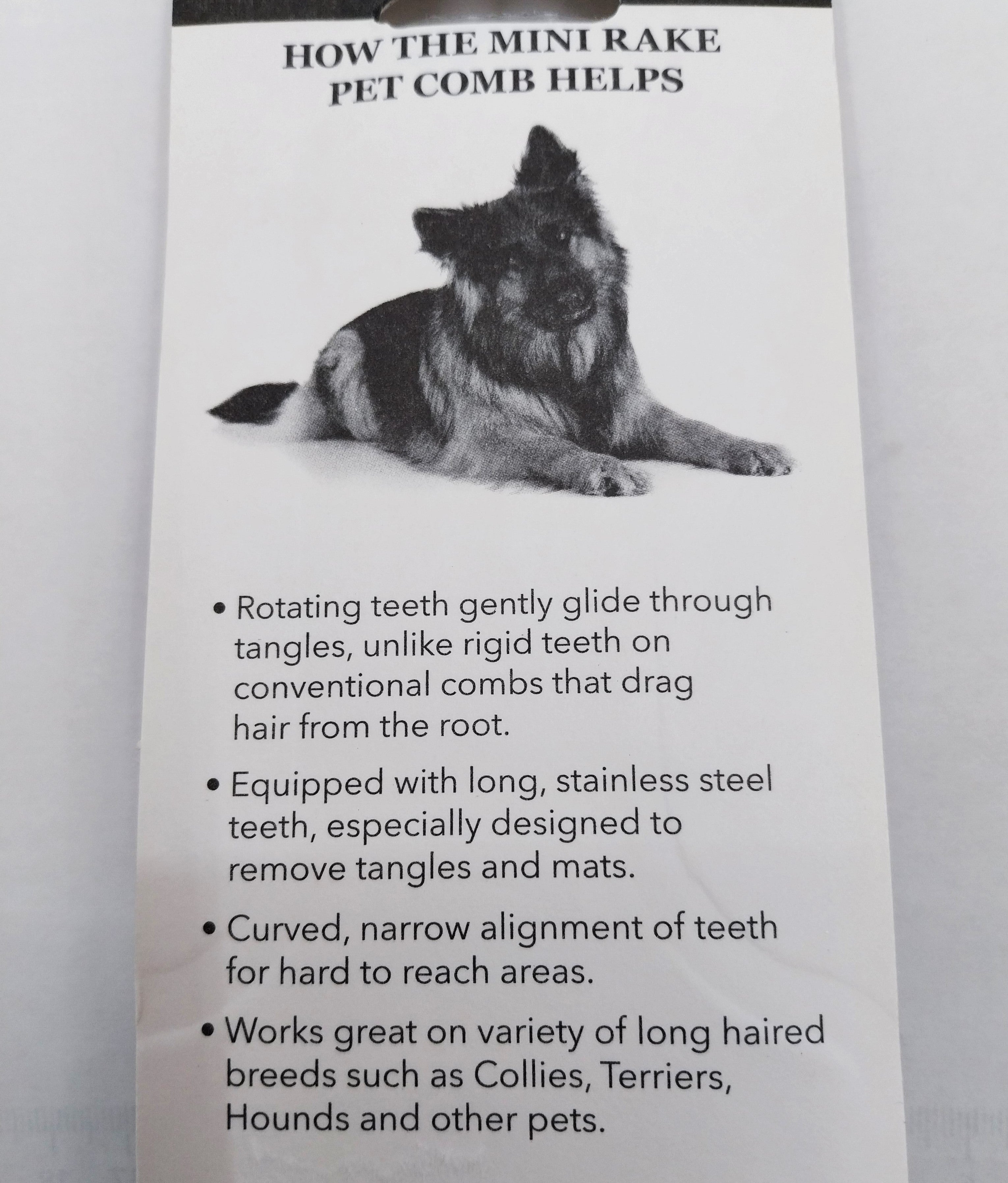 Untangler Mini Rake Pet Comb mit langen V-förmigen rotierenden zweireihigen Edelstahlstiften